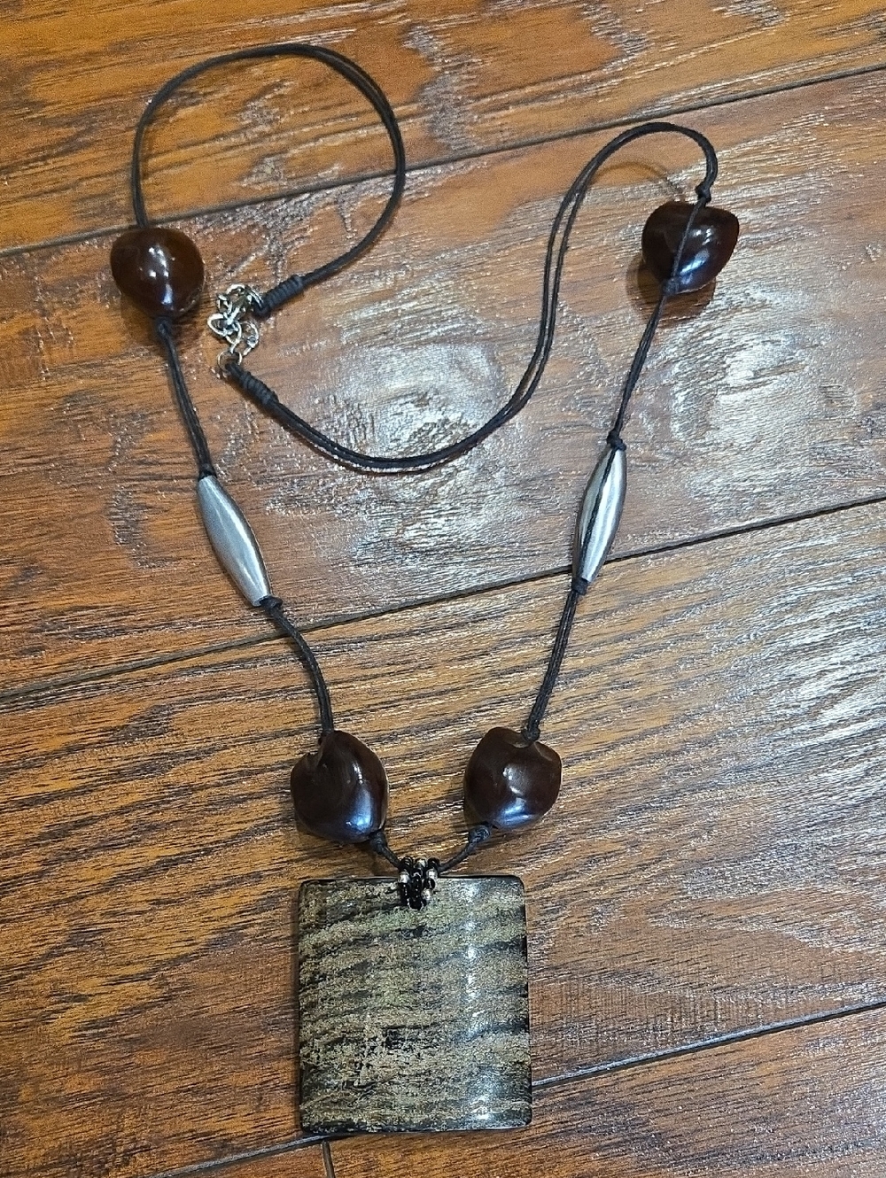 Handcrafted Brown & Gold Square Pendant Necklace
